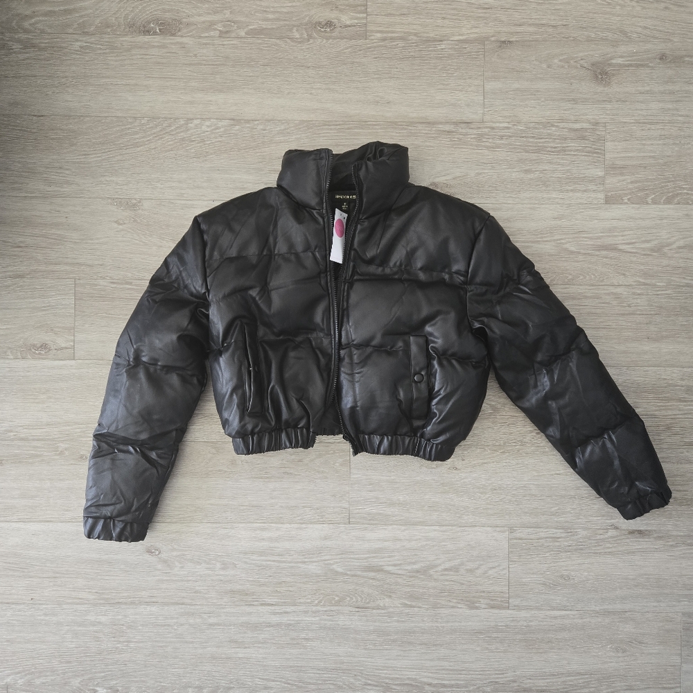 36POINT5 Faux Leather Bomber Jacket from Honey in Black Size Small